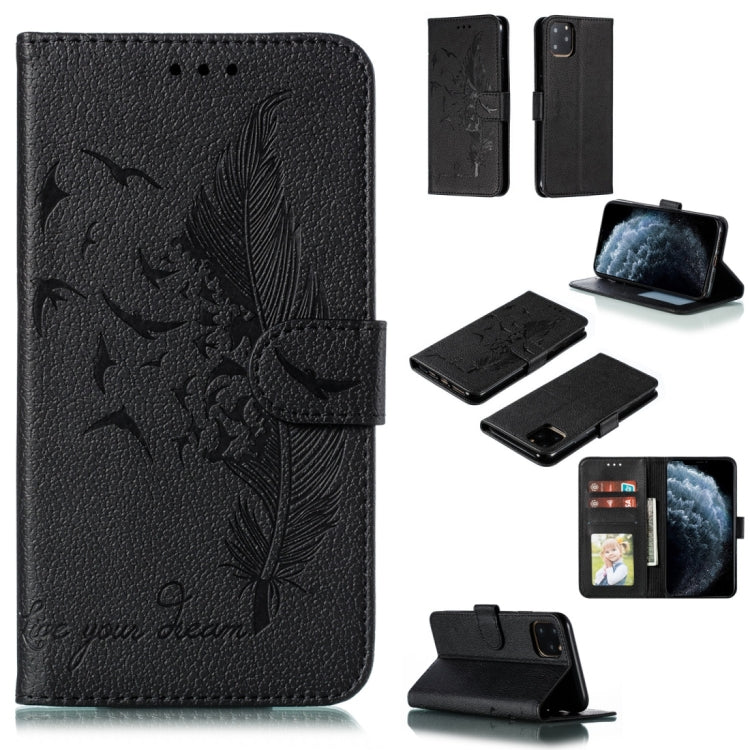 For iPhone 11 Pro Feather Pattern Litchi Texture Horizontal Flip Leather Case with Wallet & Holder & Card Slots