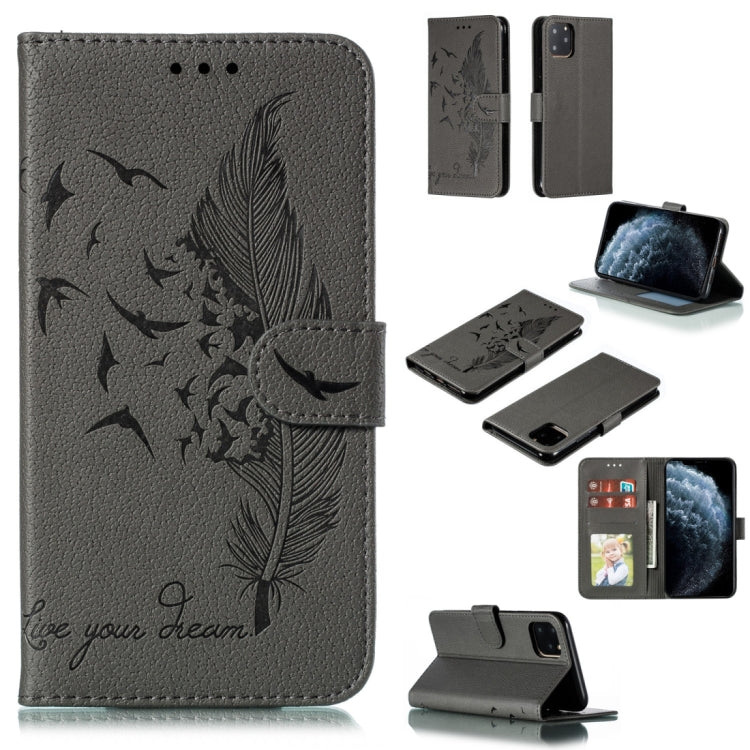 For iPhone 11 Pro Feather Pattern Litchi Texture Horizontal Flip Leather Case with Wallet & Holder & Card Slots