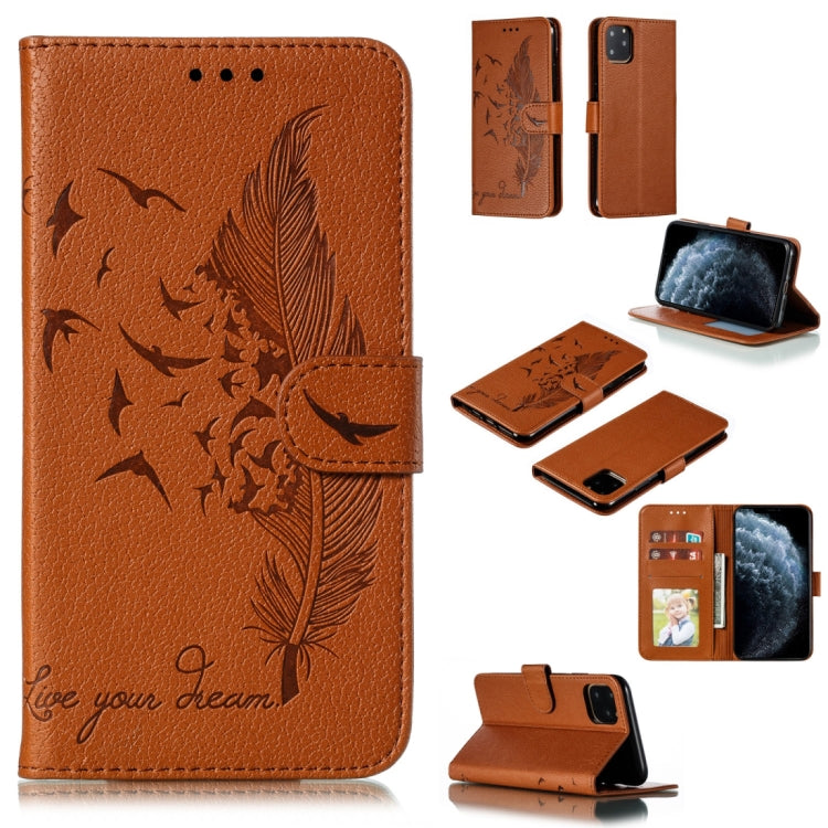 For iPhone 11 Pro Feather Pattern Litchi Texture Horizontal Flip Leather Case with Wallet & Holder & Card Slots