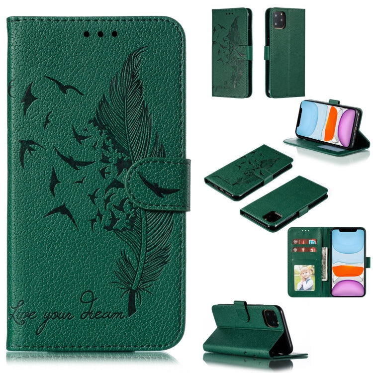 For iPhone 11 Feather Pattern Litchi Texture Horizontal Flip Leather Case with Wallet & Holder & Card Slots