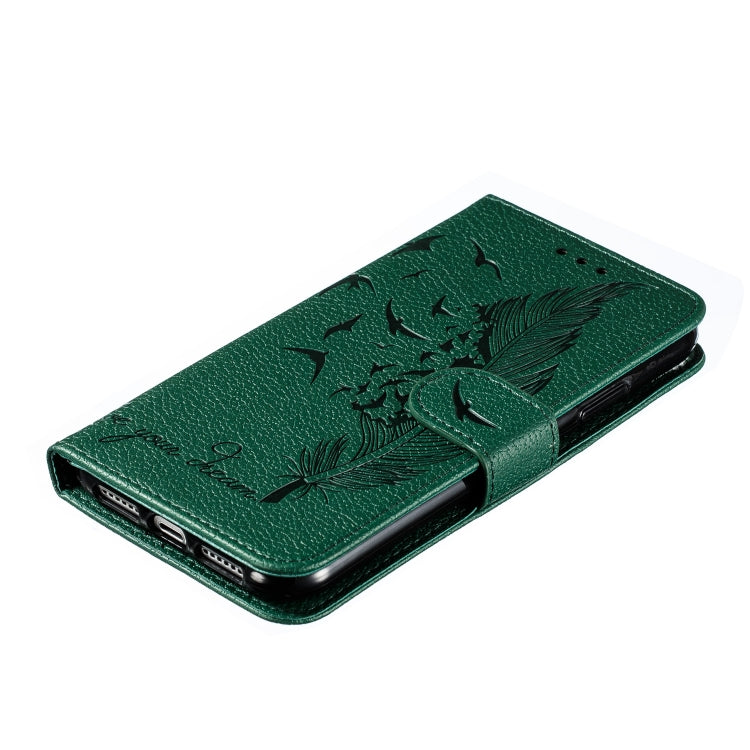 For iPhone 11 Feather Pattern Litchi Texture Horizontal Flip Leather Case with Wallet & Holder & Card Slots