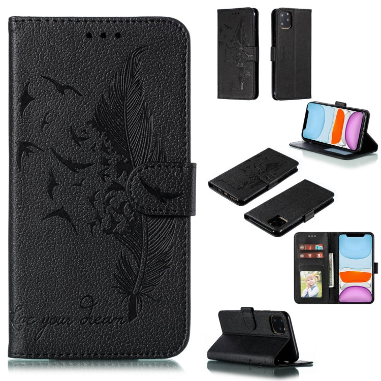 For iPhone 11 Feather Pattern Litchi Texture Horizontal Flip Leather Case with Wallet & Holder & Card Slots