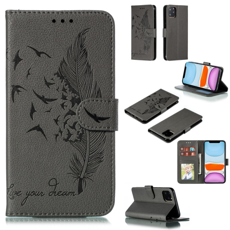 For iPhone 11 Feather Pattern Litchi Texture Horizontal Flip Leather Case with Wallet & Holder & Card Slots