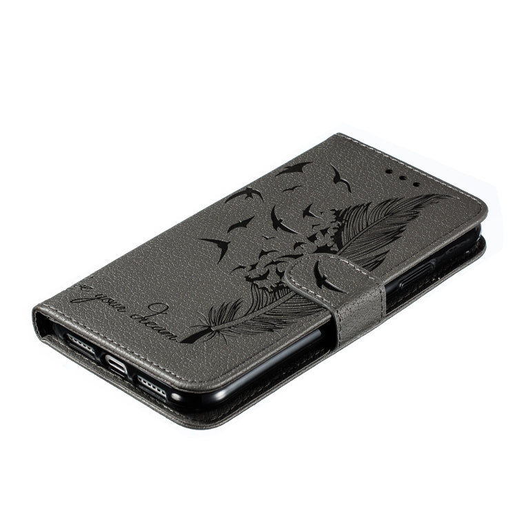 For iPhone 11 Feather Pattern Litchi Texture Horizontal Flip Leather Case with Wallet & Holder & Card Slots