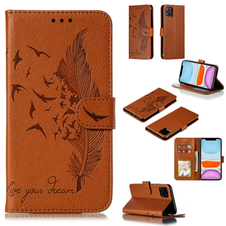 For iPhone 11 Feather Pattern Litchi Texture Horizontal Flip Leather Case with Wallet & Holder & Card Slots