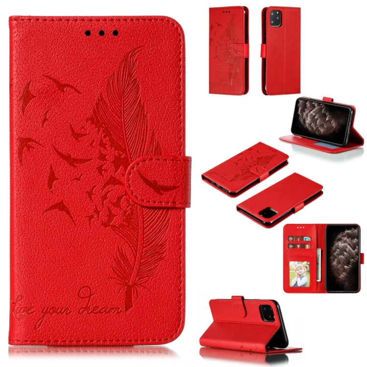 For iPhone 11 Pro Max Feather Pattern Litchi Texture Horizontal Flip Leather Case with Wallet & Holder & Card Slots