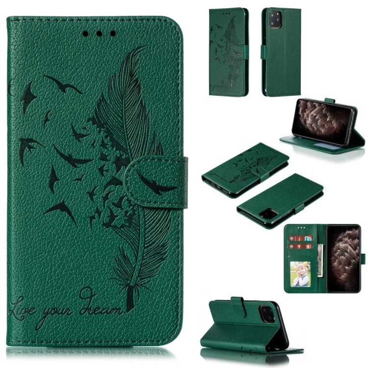 For iPhone 11 Pro Max Feather Pattern Litchi Texture Horizontal Flip Leather Case with Wallet & Holder & Card Slots
