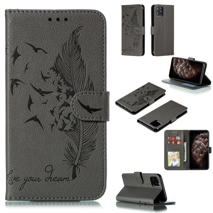 For iPhone 11 Pro Max Feather Pattern Litchi Texture Horizontal Flip Leather Case with Wallet & Holder & Card Slots
