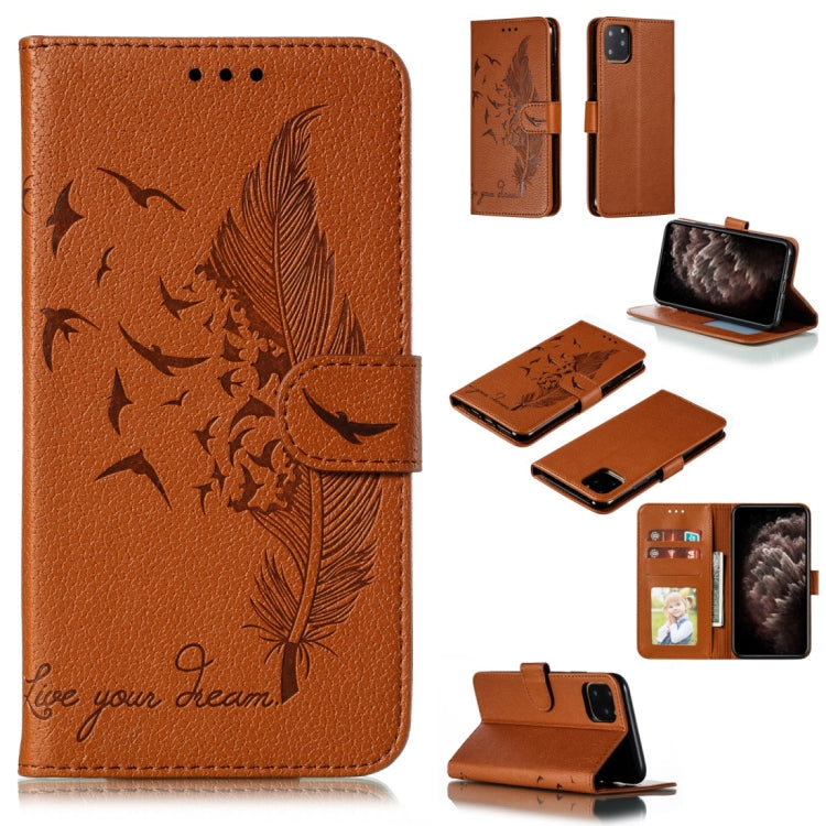 For iPhone 11 Pro Max Feather Pattern Litchi Texture Horizontal Flip Leather Case with Wallet & Holder & Card Slots