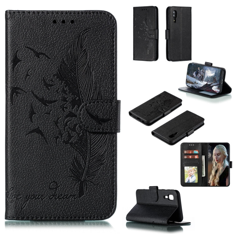 Feather Pattern Litchi Texture Horizontal Flip Leather Case with Wallet & Holder & Card Slots For Galaxy A2 Core