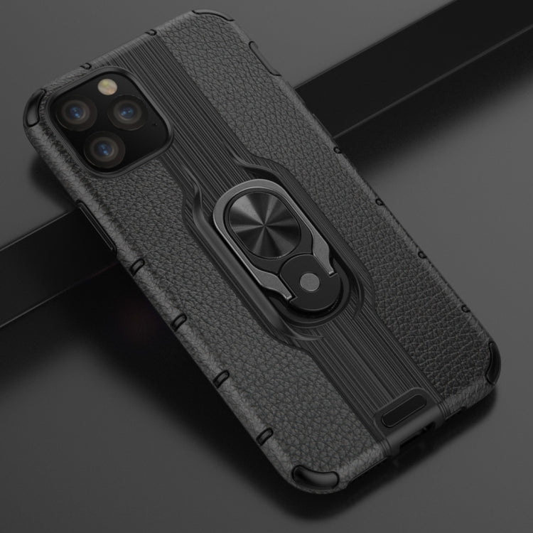 For iPhone 11 Pro Litchi Texture PC + TPU Combination Casewith Magnetic Ring Holder