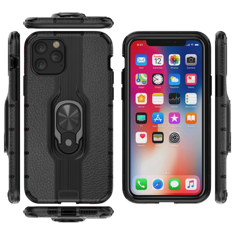 For iPhone 11 Pro Litchi Texture PC + TPU Combination Casewith Magnetic Ring Holder