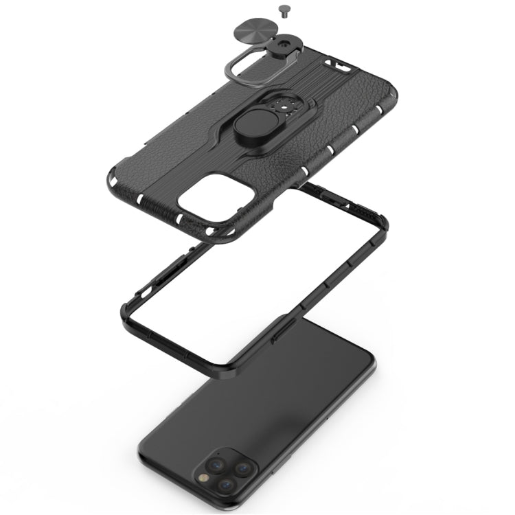 For iPhone 11 Litchi Texture PC + TPU Combination Case with Magnetic Ring Holder