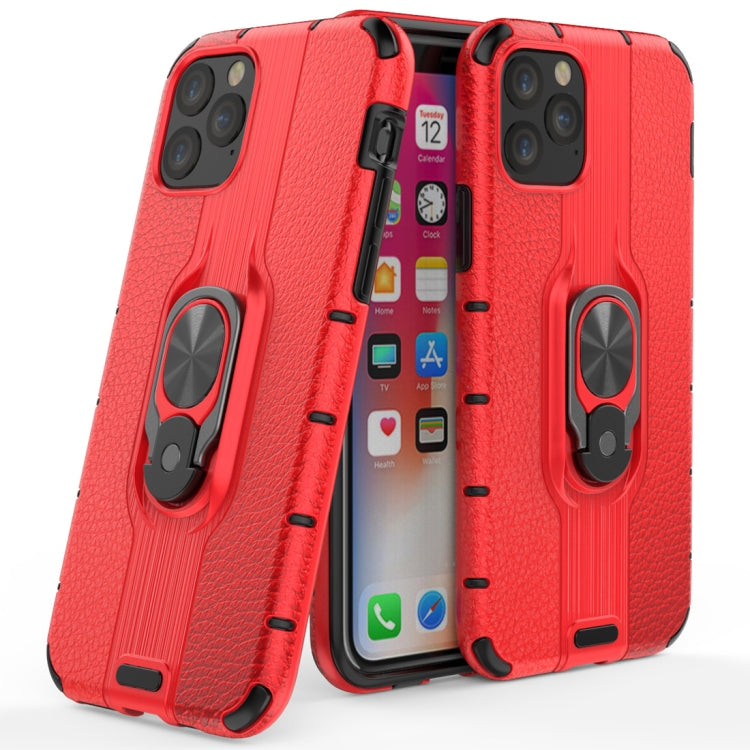 For iPhone 11 Litchi Texture PC + TPU Combination Case with Magnetic Ring Holder