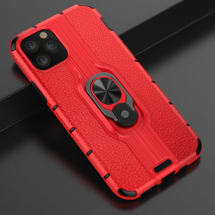 For iPhone 11 Litchi Texture PC + TPU Combination Case with Magnetic Ring Holder