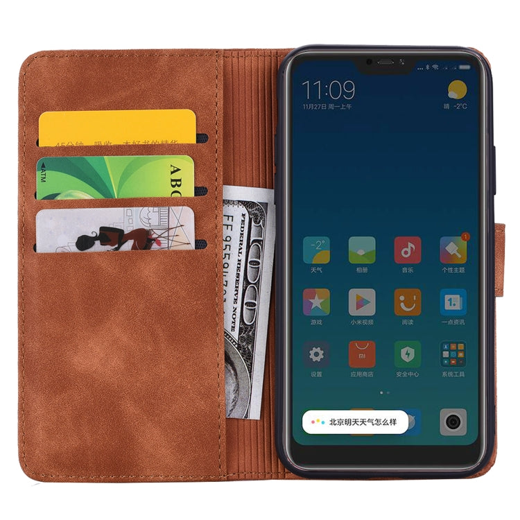 Calf Pattern Double Folding Design Embossed Leather Case with Wallet & Holder & Card Slots for Xiaomi Mi 8 Lite