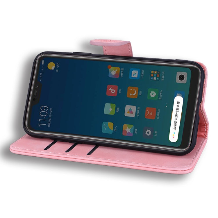 Calf Pattern Double Folding Design Embossed Leather Case with Wallet & Holder & Card Slots for Xiaomi Mi 8 Lite