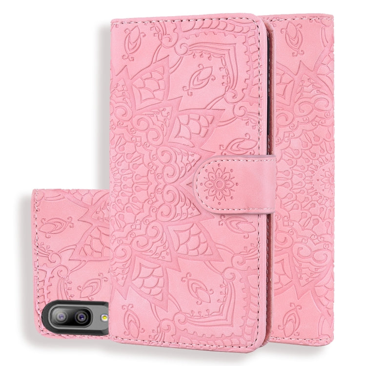 Calf Pattern Double Folding Design Embossed Leather Case with Wallet & Holder & Card Slots for Galaxy A10e