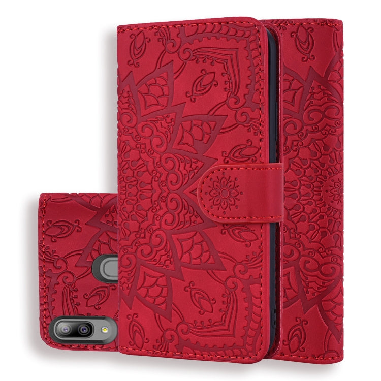 Calf Pattern Double Folding Design Embossed Leather Case with Wallet & Holder & Card Slots for Galaxy A20e