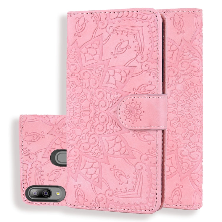 Calf Pattern Double Folding Design Embossed Leather Case with Wallet & Holder & Card Slots for Galaxy A20e