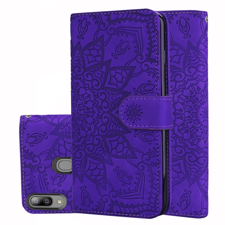 Calf Pattern Double Folding Design Embossed Leather Case with Wallet & Holder & Card Slots for Galaxy A20e