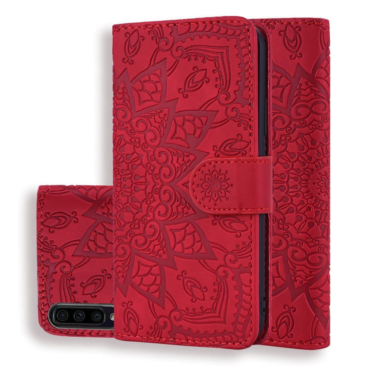 Calf Pattern Double Folding Design Embossed Leather Case with Wallet & Holder & Card Slots for Galaxy A70