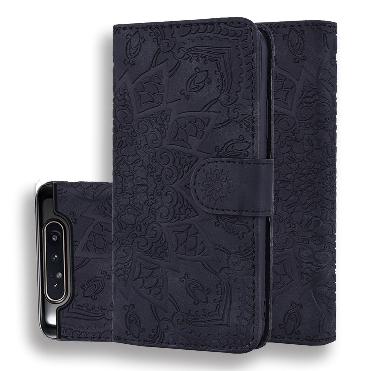 Calf Pattern Double Folding Design Embossed Leather Case with Wallet & Holder & Card Slots for Galaxy A80 / A90