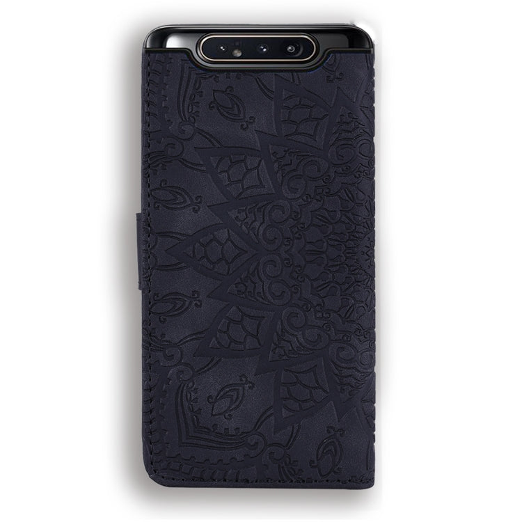 Calf Pattern Double Folding Design Embossed Leather Case with Wallet & Holder & Card Slots for Galaxy A80 / A90