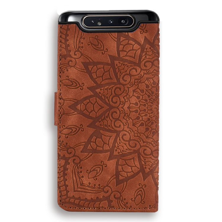 Calf Pattern Double Folding Design Embossed Leather Case with Wallet & Holder & Card Slots for Galaxy A80 / A90