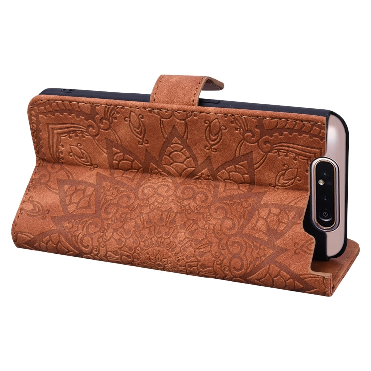 Calf Pattern Double Folding Design Embossed Leather Case with Wallet & Holder & Card Slots for Galaxy A80 / A90