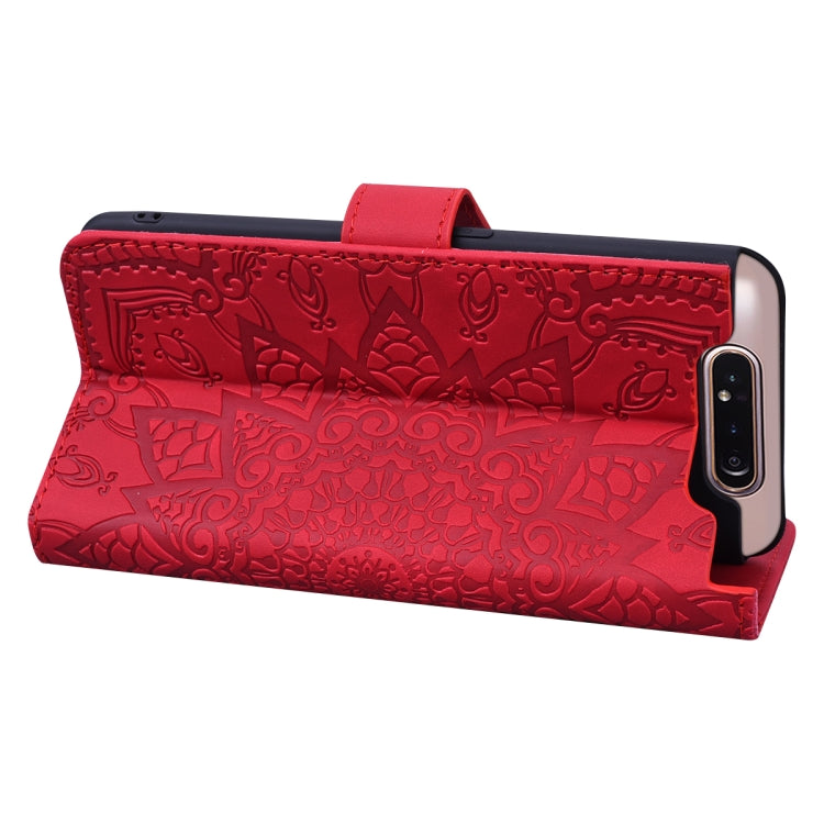 Calf Pattern Double Folding Design Embossed Leather Case with Wallet & Holder & Card Slots for Galaxy A80 / A90