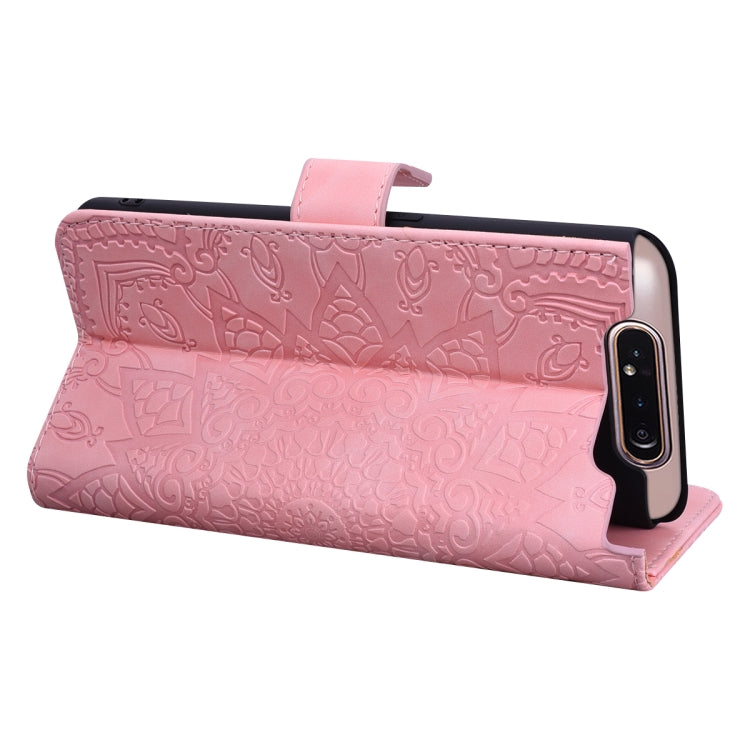 Calf Pattern Double Folding Design Embossed Leather Case with Wallet & Holder & Card Slots for Galaxy A80 / A90