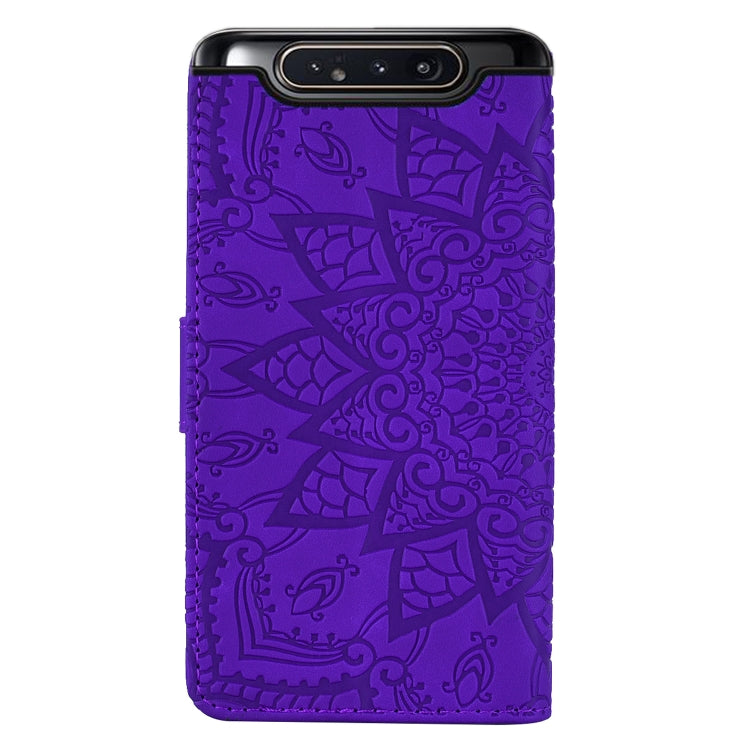 Calf Pattern Double Folding Design Embossed Leather Case with Wallet & Holder & Card Slots for Galaxy A80 / A90