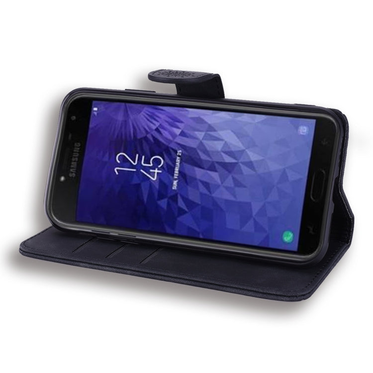 Calf Pattern Double Folding Design Embossed Leather Case with Wallet & Holder & Card Slots for Galaxy J4+