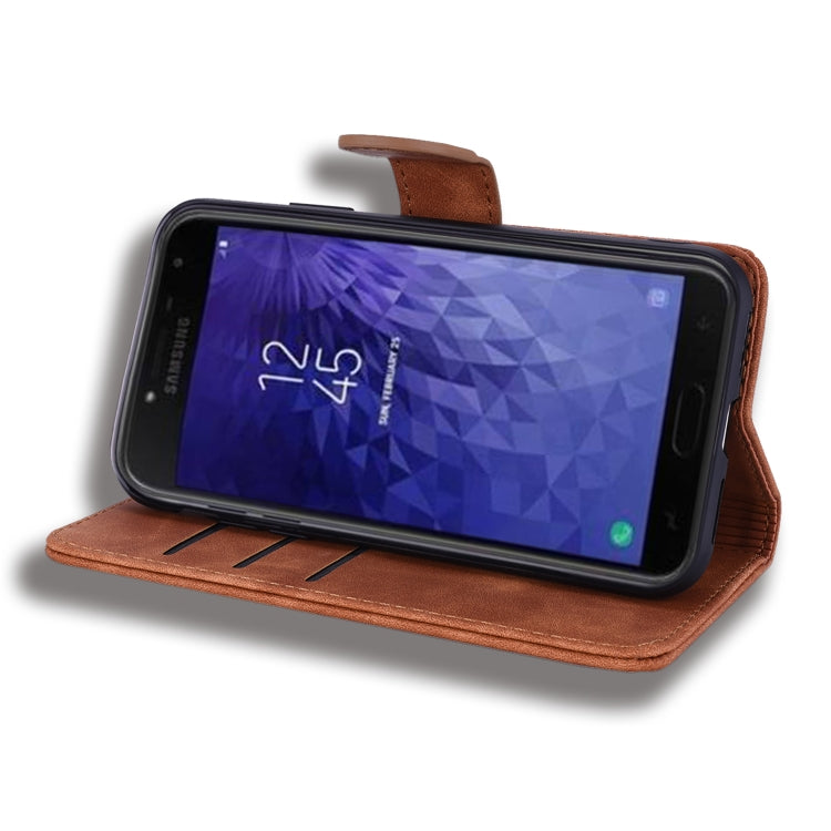 Calf Pattern Double Folding Design Embossed Leather Case with Wallet & Holder & Card Slots for Galaxy J4+