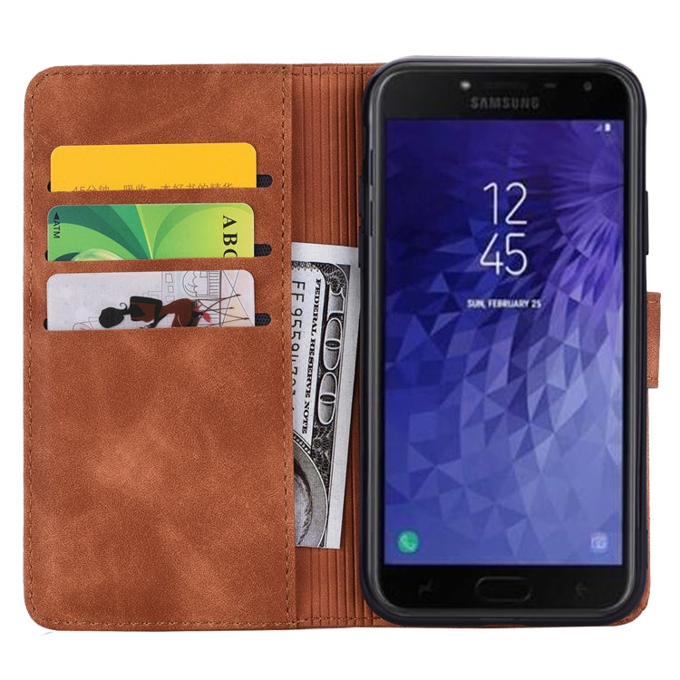 Calf Pattern Double Folding Design Embossed Leather Case with Wallet & Holder & Card Slots for Galaxy J4+