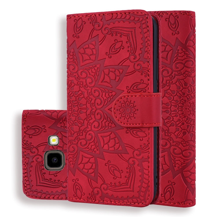 Calf Pattern Double Folding Design Embossed Leather Case with Wallet & Holder & Card Slots for Galaxy J4+