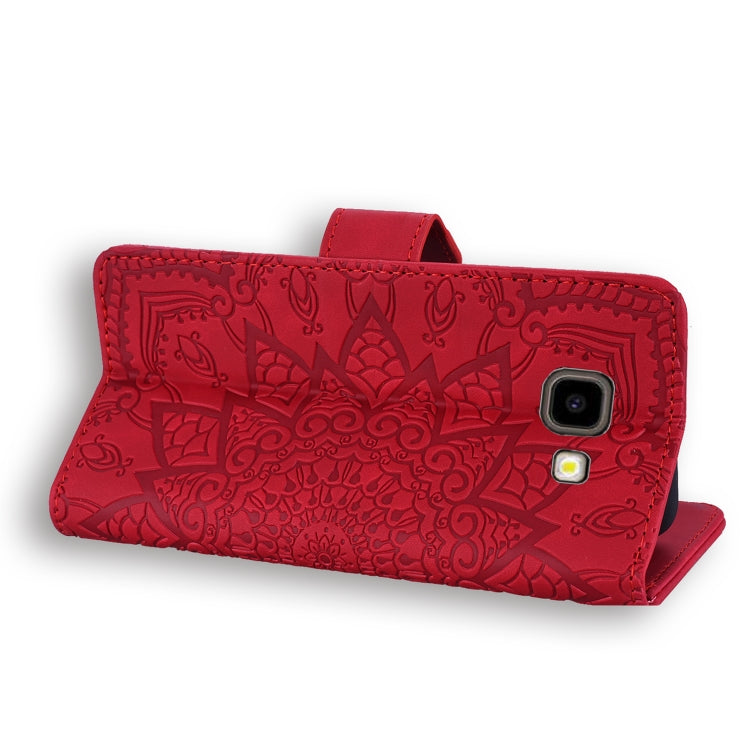 Calf Pattern Double Folding Design Embossed Leather Case with Wallet & Holder & Card Slots for Galaxy J4+