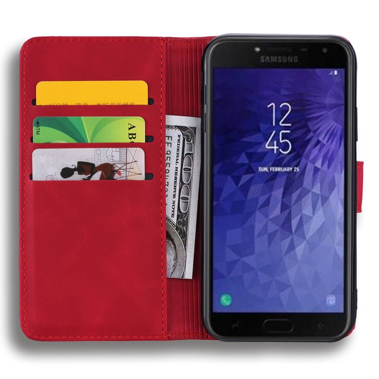 Calf Pattern Double Folding Design Embossed Leather Case with Wallet & Holder & Card Slots for Galaxy J4+
