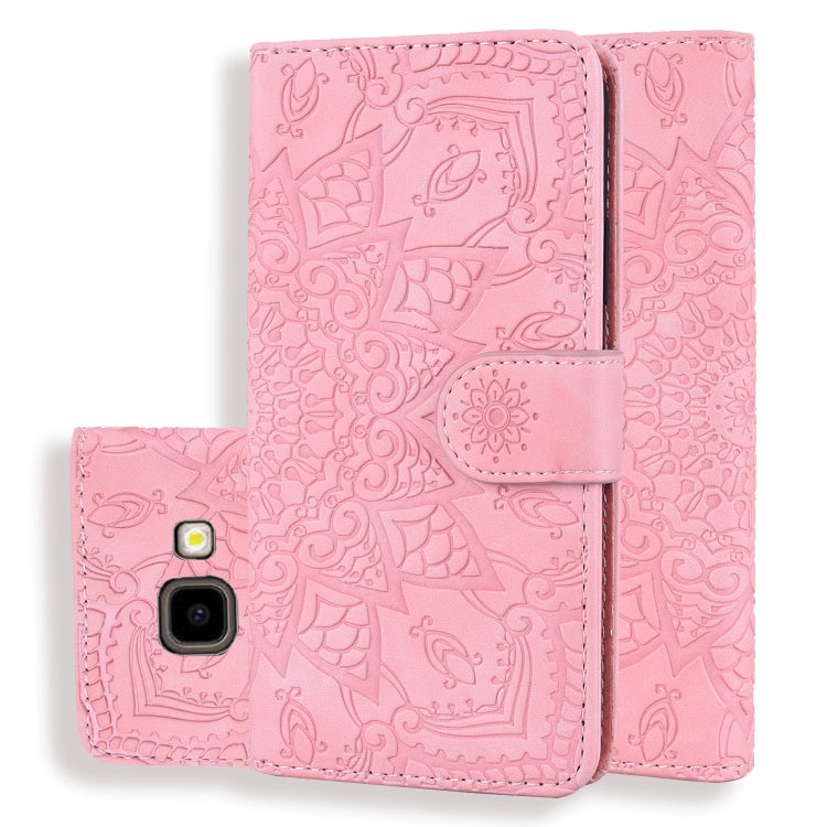 Calf Pattern Double Folding Design Embossed Leather Case with Wallet & Holder & Card Slots for Galaxy J4+