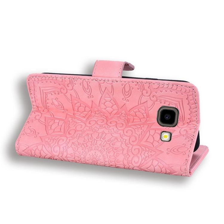 Calf Pattern Double Folding Design Embossed Leather Case with Wallet & Holder & Card Slots for Galaxy J4+