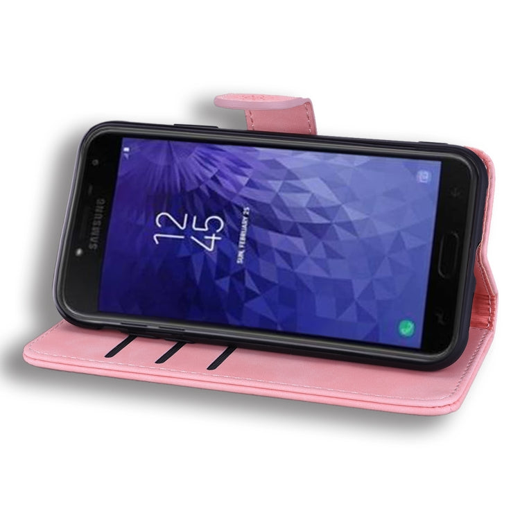 Calf Pattern Double Folding Design Embossed Leather Case with Wallet & Holder & Card Slots for Galaxy J4+