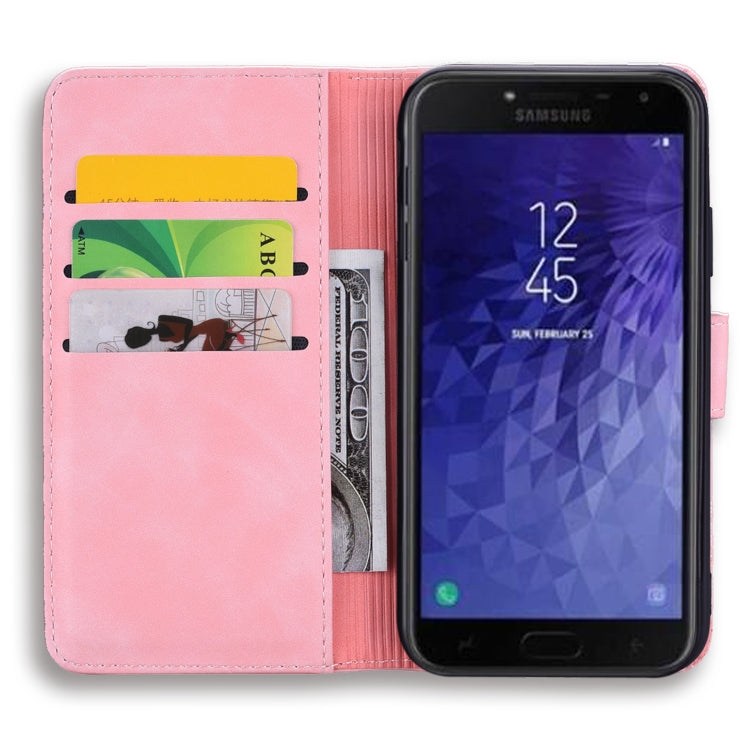 Calf Pattern Double Folding Design Embossed Leather Case with Wallet & Holder & Card Slots for Galaxy J4+
