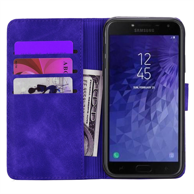 Calf Pattern Double Folding Design Embossed Leather Case with Wallet & Holder & Card Slots for Galaxy J4+