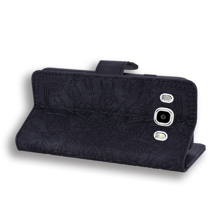 Calf Pattern Double Folding Design Embossed Leather Case with Wallet & Holder & Card Slots for Galaxy J5 (2016) / J510