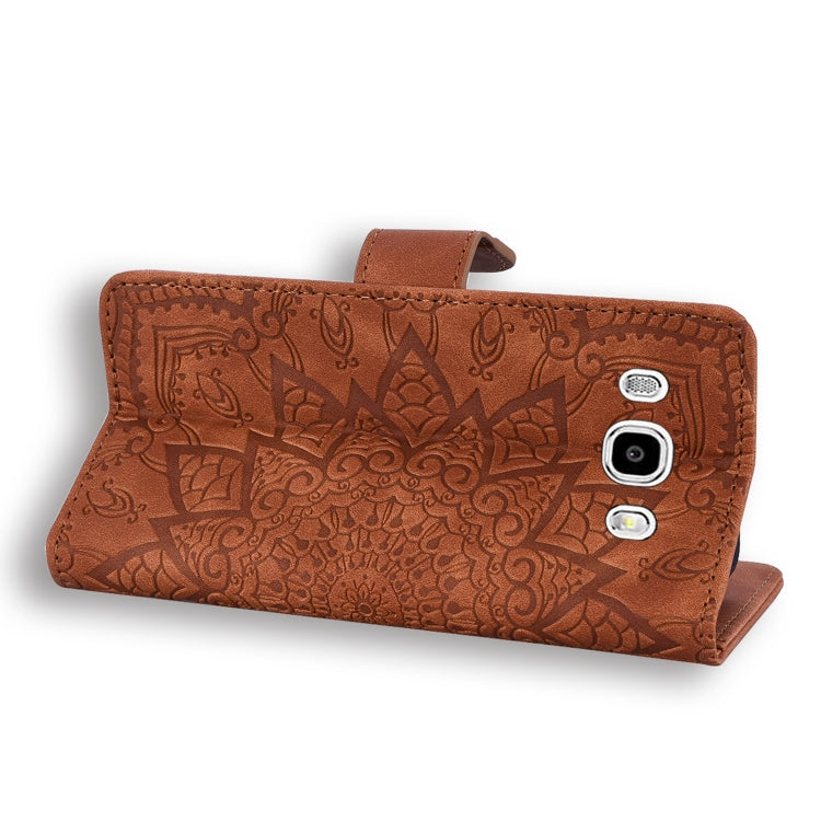 Calf Pattern Double Folding Design Embossed Leather Case with Wallet & Holder & Card Slots for Galaxy J5 (2016) / J510