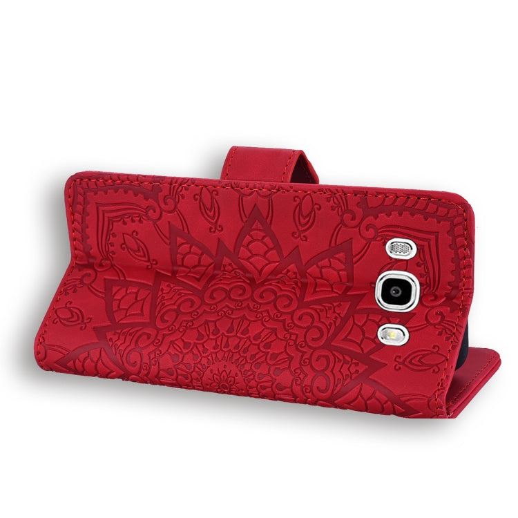 Calf Pattern Double Folding Design Embossed Leather Case with Wallet & Holder & Card Slots for Galaxy J5 (2016) / J510