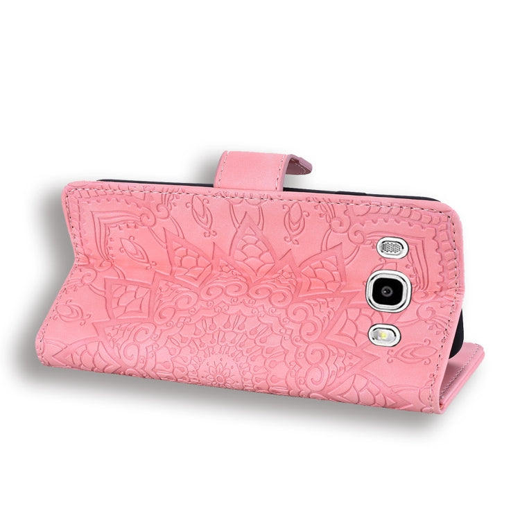 Calf Pattern Double Folding Design Embossed Leather Case with Wallet & Holder & Card Slots for Galaxy J5 (2016) / J510