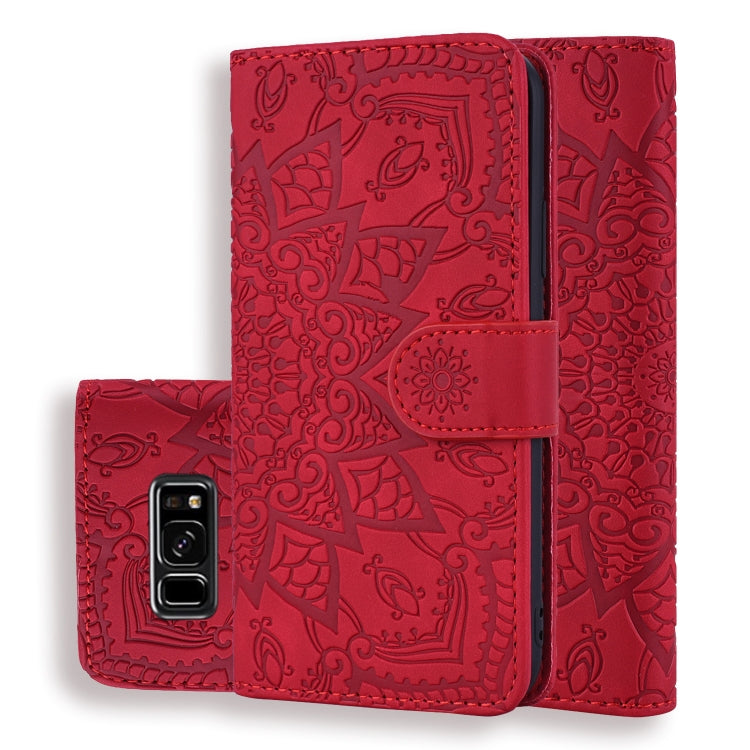 Calf Pattern Double Folding Design Embossed Leather Case with Wallet & Holder & Card Slots for Galaxy S8