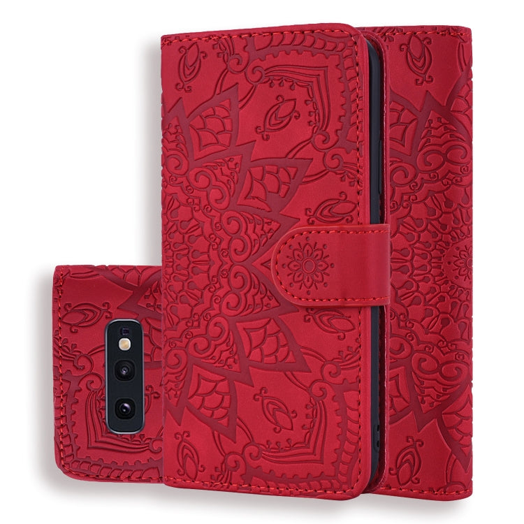 Calf Pattern Double Folding Design Embossed Leather Case with Wallet & Holder & Card Slots for Galaxy S10e